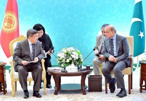 Prime Minister Muhammad Shehbaz Sharif meets Akylbek Japarov, Chairman of the Cabinet of Ministers of the Kyrgyz Republic, on the sidelines of SCO Council of Heads of Government (CHG) Meeting.