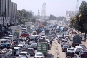 The University Road on Saturday became a nightmare for commuters as hundreds of vehicles got stuck in a traffic jam near old Sabzi Mandi