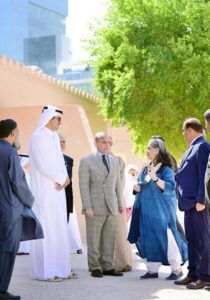 Prime Minister Muhammad Shehbaz Sharif, The Amir of Qatar, Shiekh Tamim Bin Hamad Al-Thani and his sister and Chairperson of Qatar Museums, Sheikha Al-Mayassa bint Hamad bin Khalifa al-Thani visit the gallery of Pakistani artworks titled "Manzar: Art and Architecture of Pakistan from 1940s to Today" in the National Museum of Qatar