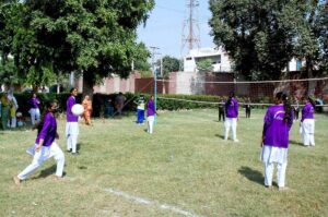 Bahawalpur and Hasilpur volleyball girls teams go head-to-head in an intense volleyball match during the Annual Sports Gala 2024 at Bahawalpur Stadium.