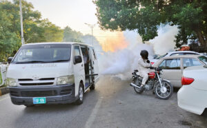 A view of anti dengue spray initiative by the Health Department at Aabpara as a response to the rise in dengue cases in the Twin Cities.