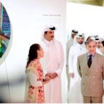 Prime Minister Muhammad Shehbaz Sharif, The Amir of Qatar, Shiekh Tamim Bin Hamad Al-Thani and his sister and Chairperson of Qatar Museums, Sheikha Al-Mayassa bint Hamad bin Khalifa al-Thani visit the gallery of Pakistani artworks titled "Manzar: Art and Architecture of Pakistan from 1940s to Today" in the National Museum of Qatar