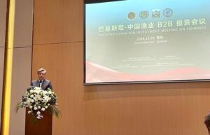 Ambassador of Pakistan to China Mr. Khalil Hashmi addresses at the first 'Pakistan-China B2B Investment Meeting' on Fisheries organized in Qingdao, Shandong province