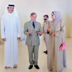Prime Minister Muhammad Shehbaz Sharif, The Amir of Qatar, Shiekh Tamim Bin Hamad Al-Thani and his sister and Chairperson of Qatar Museums, Sheikha Al-Mayassa bint Hamad bin Khalifa al-Thani visit the gallery of Pakistani artworks titled "Manzar: Art and Architecture of Pakistan from 1940s to Today" in the National Museum of Qatar