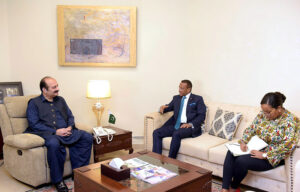 Chairman Prime Minister's Youth Programme Rana Mashhood Ahmed Khan in a meeting with the Ambassador of Ethiopia, Jamal Bakar Abdullah.