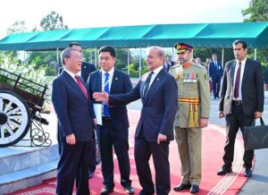 Prime Minister Muhammad Shehbaz Sharif receives Chinese Premier, Li Qiang upon his arrival at the Prime Minister's House.