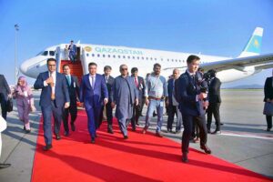 Kazakhstan's Prime Minister Olzhas Bektenov arrives in Pakistan to attend the 23rd SCO conference. Federal Minister for Privatization, Communication and Investment Abdul Aleem Khan, welcomes the Kazakhstan's Prime Minister at Islamabad International Airport.