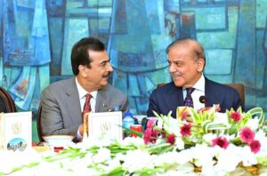 Prime Minister Muhammad Shehbaz Sharif with Chairman Senate Syed Yousuf Raza Gillani at a banquet organized in honor of the senators.