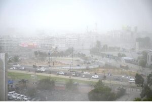 A view of the dust storm blanketing the provincial capital city.