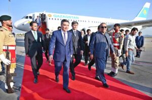 Kazakhstan's Prime Minister Olzhas Bektenov arrives in Pakistan to attend the 23rd SCO conference. Federal Minister for Privatization, Communication and Investment Abdul Aleem Khan, welcomes the Kazakhstan's Prime Minister at Islamabad International Airport.