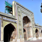 Labourers busy in renovation work to the historical Mosque Masjid Wazir Khan at Walled city. The Wazir Khan Mosque is 17th century. The mosque was commissioned during the reign of the Mughal Emperor Shah Jahan as part of an ensemble of buildings that also included the nearby Shahi Hammam baths. Construction of Wazir Khan Mosque began in 1634 C.E. and completed in 1641