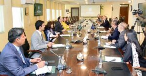 Federal Minister for Finance & Revenue, Senator Muhammad Aurangzeb in a meeting with a high level delegation from the Asian Development Bank at the Finance Division.