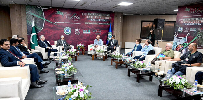 Chairman TDAP Zubair Motiwala meets with a delegation of Italian businessmen, headed by Elia Giansante, on the first day of the Fifth International Textile and Leather Exhibition (TEXPO 2024) at the Expo Center