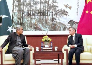 Federal Minister for Interior Mohsin Naqvi in a meeting with Chinese Ambassador Jiang Zaidong in Federal Capital