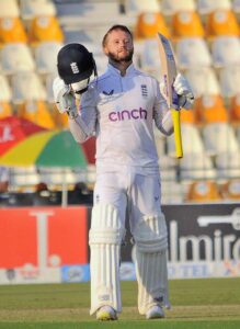 Pakistani bowler Sajid Khan celebrates after taking wicket of England batsman Ollie Pope during 2nd day of the Second Test Match between Pakistan and England at Multan Cricket Stadium.
