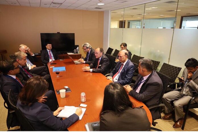 Federal Minister for Finance and Revenue Senator Muhammad Aurangzeb, accompanied by Governor SBP, held a meeting with the lead team of JP Morgan Bank