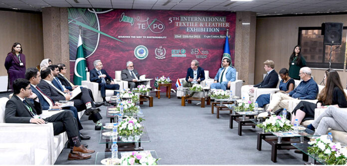 Chairman TDAP Zubair Motiwala meets with a delegation of Italian businessmen, headed by Elia Giansante, on the first day of the Fifth International Textile and Leather Exhibition (TEXPO 2024) at the Expo Center