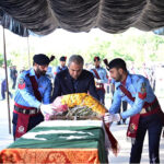 Federal Minister for Interior Mohsin Naqvi offering the funeral prayer of martyr Sub-Inspector Haider Ali Shah at Police Lines