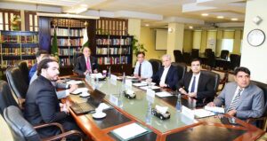 Federal Minister for Finance and Revenue Senator Muhammad Aurangzeb holding a meeting with Reza Baqir, Managing Director of the Sovereign Advisory Services of the Alvarez & Marsal (A&M), a leading global professional services contracted by the Government of Pakistan to provide it expert advice and consulting support for operationalization of the Pakistan Sovereign Wealth Fund established pursuant to the Pakistan Sovereign Wealth Fund Act, 2023. During the preliminary meeting Reza Baqir and his team discussed their strategy and the way forward with regard to their work in line with the assigned responsibility.