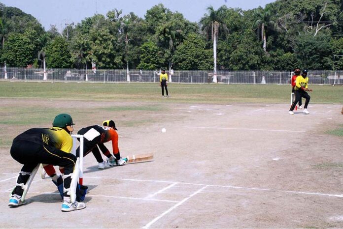 Blind cricket players in action during an Exciting Match Between Balochistan and KPK Blind Teams at the PBCC Blind Cricket Super League 2024 in stadium Bahawalpur