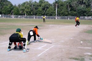 Blind cricket players in action during an Exciting Match Between Balochistan and KPK Blind Teams at the PBCC Blind Cricket Super League 2024 in stadium Bahawalpur