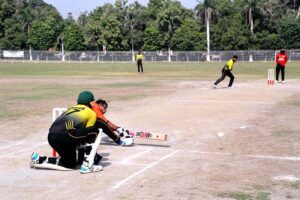 Blind cricket players in action during an Exciting Match Between Balochistan and KPK Blind Teams at the PBCC Blind Cricket Super League 2024 in stadium Bahawalpur