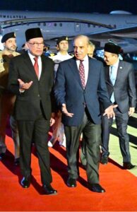 Prime Minister Muhammad Shehbaz Sharif welcoming the Prime Minister of Malaysia Dato' Seri Anwar Ibrahim upon his arrival on a 3-day official visit.