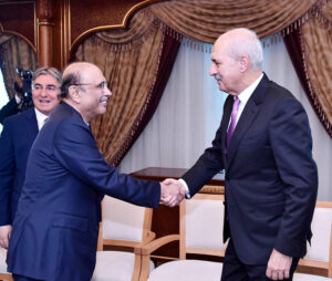 President Asif Ali Zardari and the Speaker of Turkiye's Parliament, Numan Kurtulmus, in a meeting on the sidelines of the International Forum on "Interrelation of Times and Civilizations - Basis of Peace and Development" being held in Ashgabat.