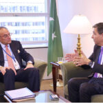 Federal Minister for Finance and Revenue Senator Muhammad Aurangzeb in a meeting with Mohammad Kallala, Global Head of Corporate and Investment Banking Business, Natixis