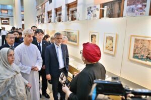 The Deputy Governor of the State Bank of Pakistan, Saleemullah, addresses the ceremony for the Japan Traveling Exhibition 'Yokai Parade,' featuring supernatural monsters from Japan, at the State Bank Museum .