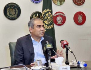 Interior Minister Mohsin Naqvi addressing a press conference.