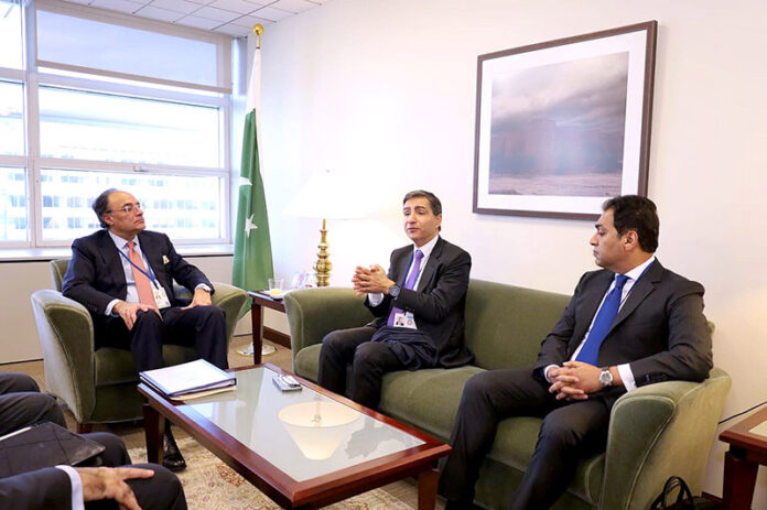 Federal Minister for Finance and Revenue Senator Muhammad Aurangzeb in a meeting with Mohammad Kallala, Global Head of Corporate and Investment Banking Business, Natixis