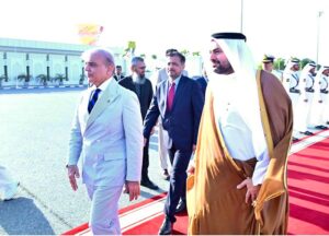 Prime Minister Muhammad Shehbaz Sharif arrives at Doha International Airport for his 2 day official visit of Qatar. He is being received by Qatar's Minister of State, Muhammad bin Abdulaziz Al-Khulaifi