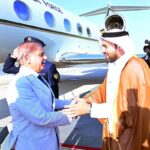 Prime Minister Muhammad Shehbaz Sharif arrives at Doha International Airport for his 2 day official visit of Qatar. He is being received by Qatar's Minister of State, Muhammad bin Abdulaziz Al-Khulaifi