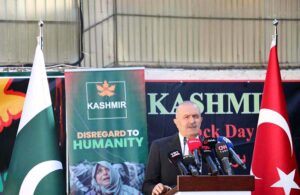 Deputy Chairman Saadat Party and Member Parliament Mr. Mahmut Arikan speaking at an event organized to commemorate Kashmir Black Day.