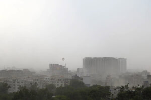 A view of the dust storm blanketing the Provincial Capital, reducing visibility and covering the city in a thick haze.