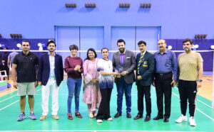 Parliamentary Secretary on Information and Broadcasting Barrister Daniyal Chaudhry give prizes to the winners of Autumn Badminton Tournament organized by Islamabad Club