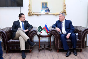 Federal Minister for Economic Affairs Ahad Cheema in meeting with Ambassador of Azerbaijan, Khazar Farhadov