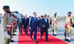 Belarus's Prime Minister Roman Alexandrovich Golovchenko departs after attending 23rd SCO summit. Federal Minister for Privatization, Board of Investment and Communication, Abdul Aleem Khan bid farewell to Belarus's Prime Minister at Islamabad International airport.