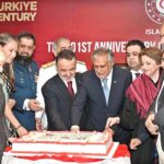 Deputy Prime Minister and Foreign Minister Senator Mohammad Ishaq Dar cutting cake during a ceremony to mark 101st Anniversary of Turkish Republic Day