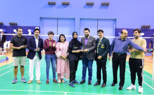Parliamentary Secretary on Information and Broadcasting Barrister Daniyal Chaudhry give prizes to the winners of Autumn Badminton Tournament organized by Islamabad Club
