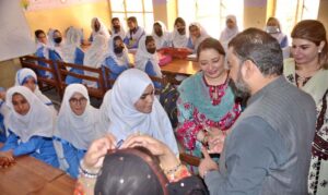 Coordinator to Prime Minister on Climate Change, Romina Khurshid Alam and Chairperson of Senate Standing Committee on Human Rights, Samina Mumtaz Zehri, along Chief Minister Balochistan Mir Sarfraz Bugti visiting the classrooms on the occasion of distribution of hygiene kits under the ‘She Power’ initiative visiting Govt Girls High School, Jinnah Town,provincial capital .