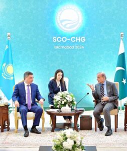 Prime Minister Muhammad Shehbaz Sharif meets with Prime Minister of Kazakhstan H.E. Olzhas Bektenov on the sidelines of Shanghai Cooperation Organisation Head of Government Meeting.