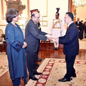 The Ambassador-designate of Republic of Turkiye, Mr. Irfan Neziroglu, presented his credentials to President Asif Ali Zardari, at Aiwan-e-Sadr.