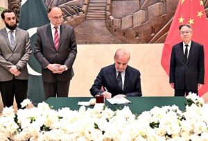 Prime Minister Muhammad Shehbaz Sharif records his remarks at the Embassy of the People's Republic of China.