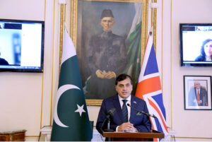 High Commissioner of Pakistan to UK, Dr. Mohammad Faisal addressing a seminar to commemorate "Kashmir Black Day