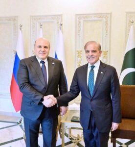Russian Prime Minister, Mikhail Mishustin along with a delegation meets Prime Minister Muhammad Shehbaz Sharif.