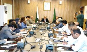 Minister for Planning Ahsan Iqbal chairing a meeting of National Price Monitoring Committee. Minister for Petroleum Mussadiq Malik is also attending the committee meeting.