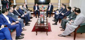 Federal Minister for Commerce, Jam Kamal Khan meeting with Iran’s Minister for Industry, Mining, and Trade, Mohammad Atabak, during the SCO 2024 summit. The discussion focused on enhancing bilateral trade, industrial cooperation, and regional economic ties.