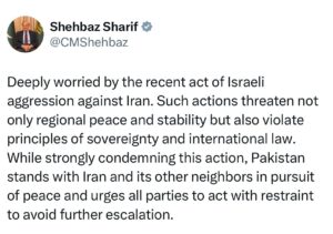 Pakistan condemns Israeli aggression against Iran: PM